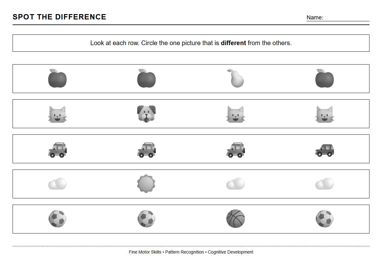 Spot the Difference Worksheet Using Pattern Recognition