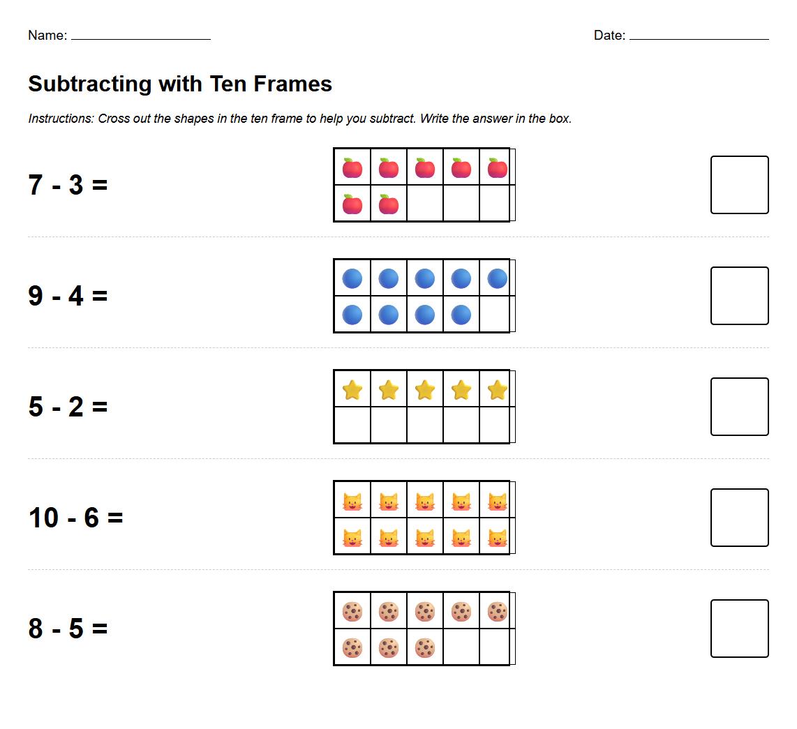 Subtracting Within 10 with Ten Frames