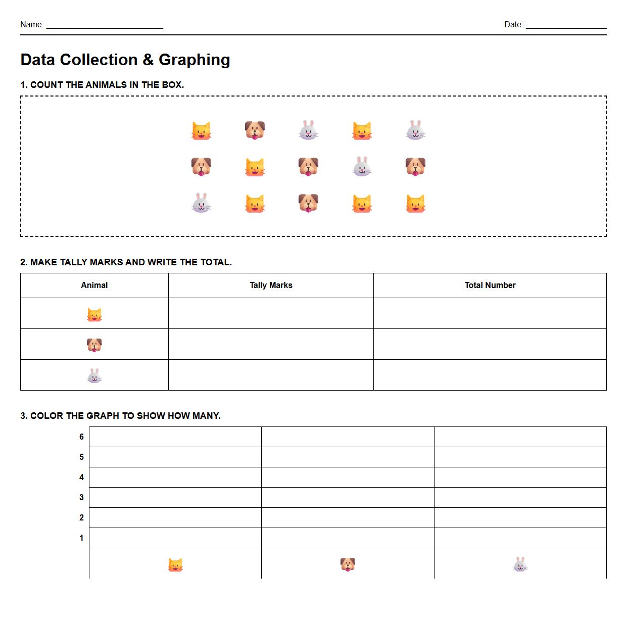 Tally Marks Data Collection and Graphing Worksheet
