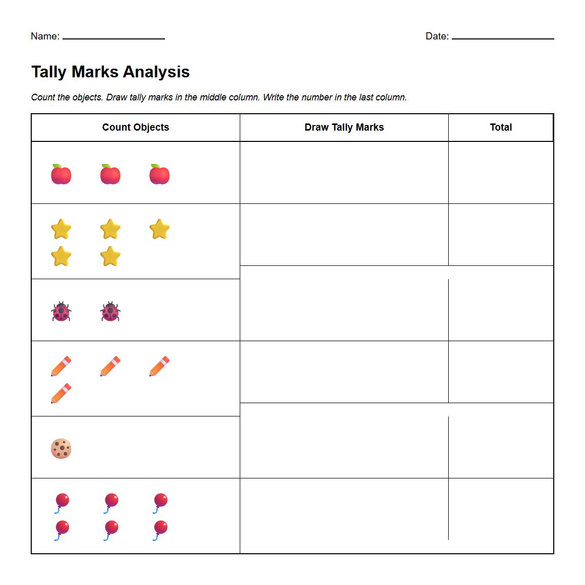 Tally Marks Quantitative Analysis Worksheet