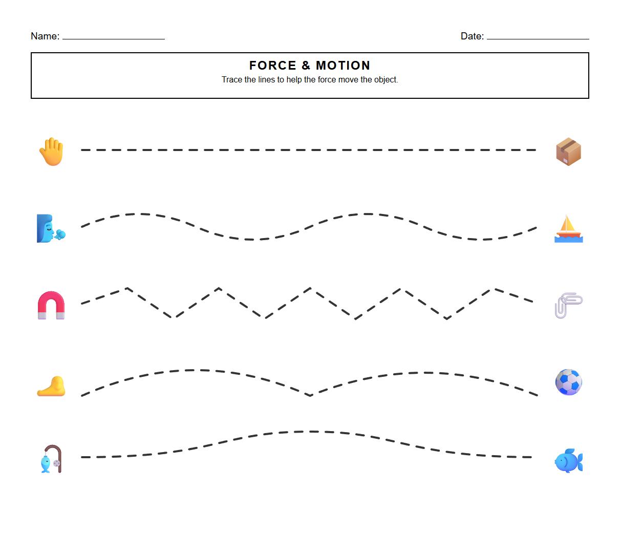 Trace the Lines Worksheet for Force Paths