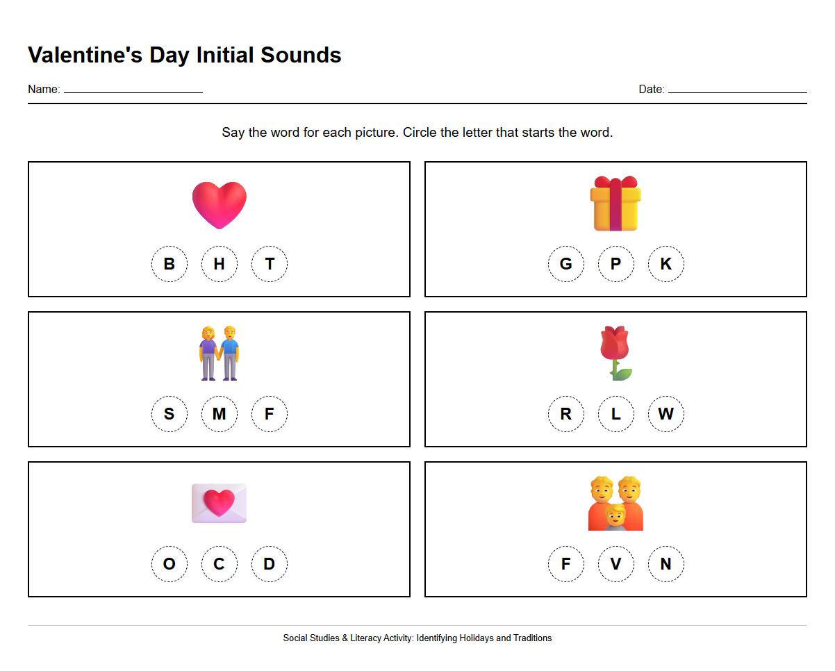 Valentine Day initial sound identification