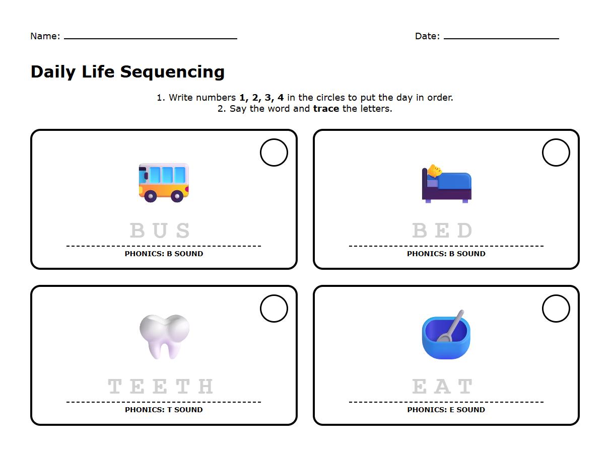 Visual Comprehension Sequencing of Daily Life: Phonics Focus