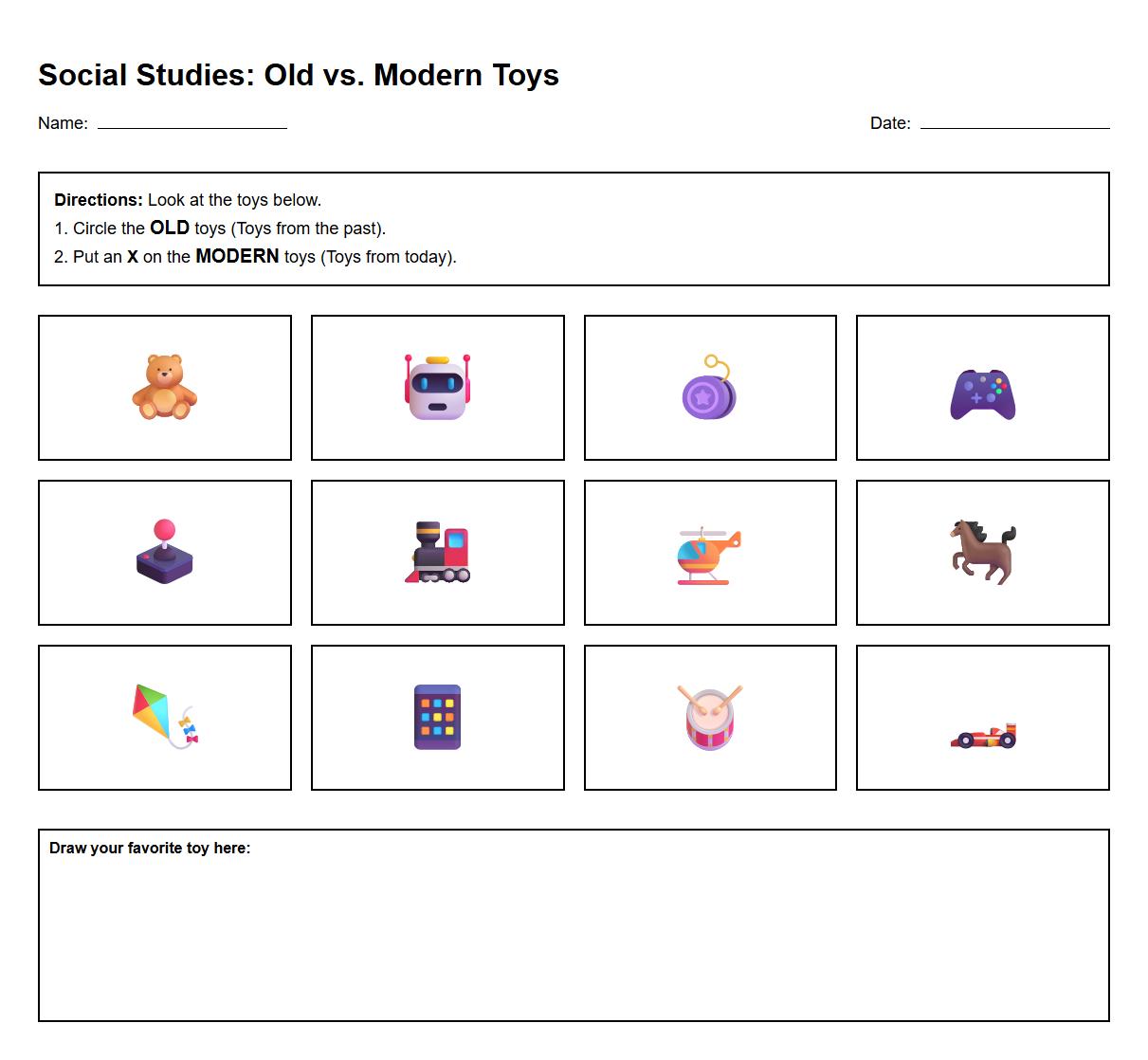 Visual Discrimination Activity for Old and Modern Toys