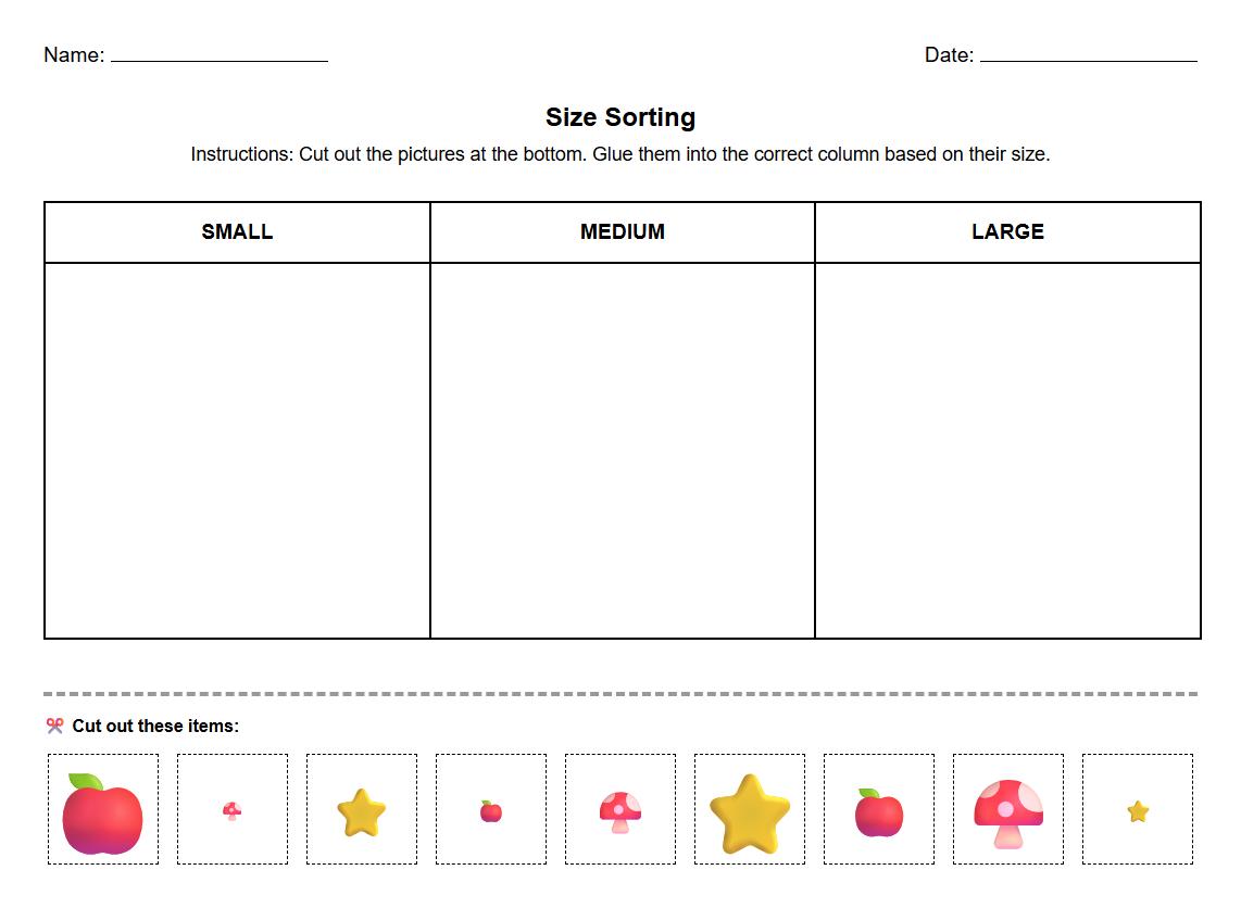Visual Discrimination Size Sorting Worksheet