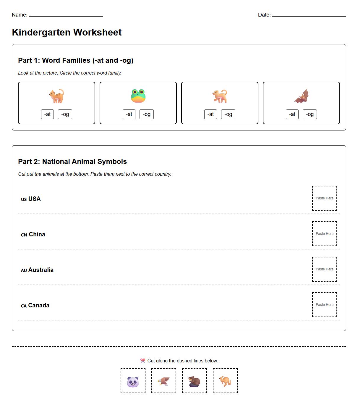 Word Families Phonics and National Animal Symbols Sorting