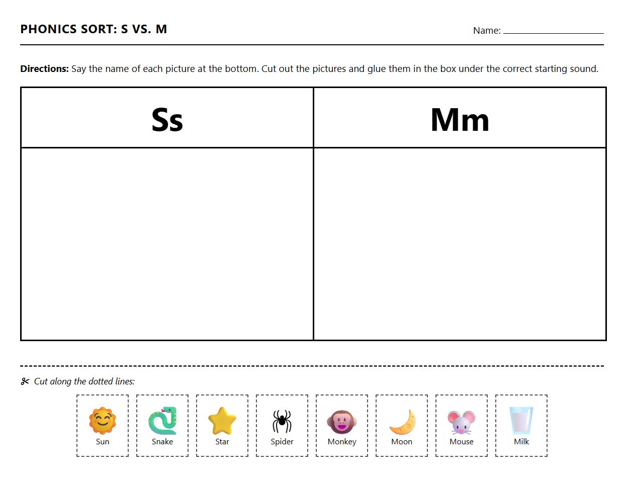 Word Picture Phonics Sorting Task