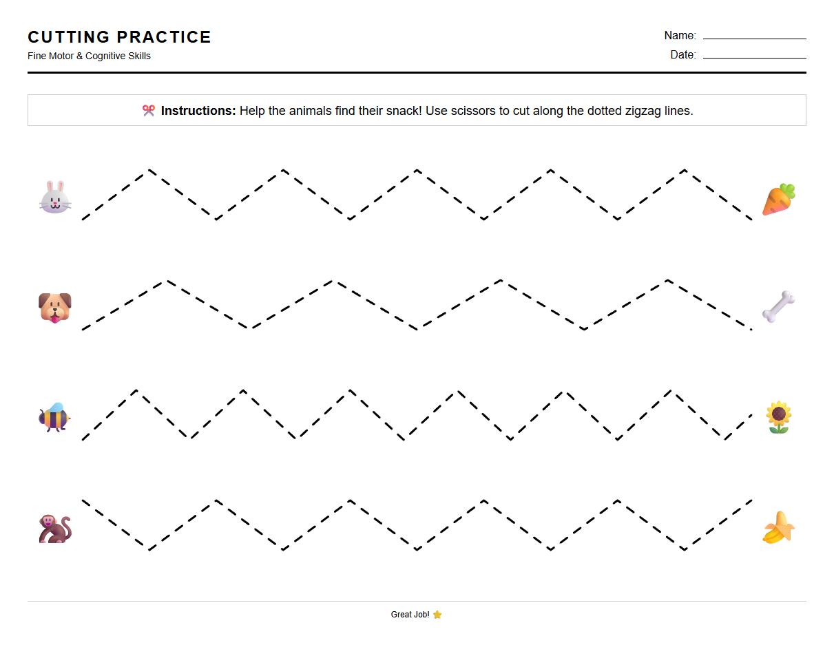 Zigzag Fine Motor Cutting Practice Sheet