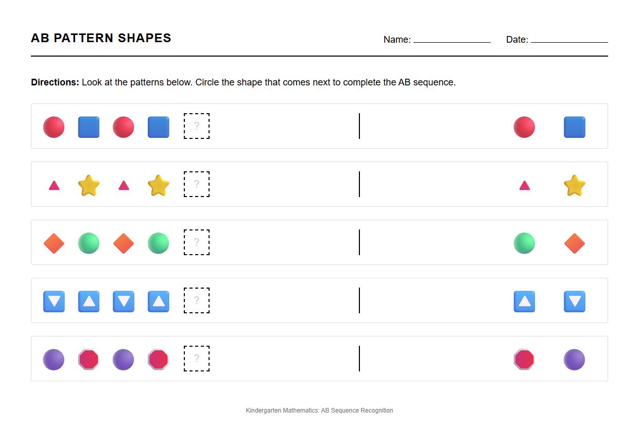 AB Sequence Recognition Worksheet Using Geometric Shapes