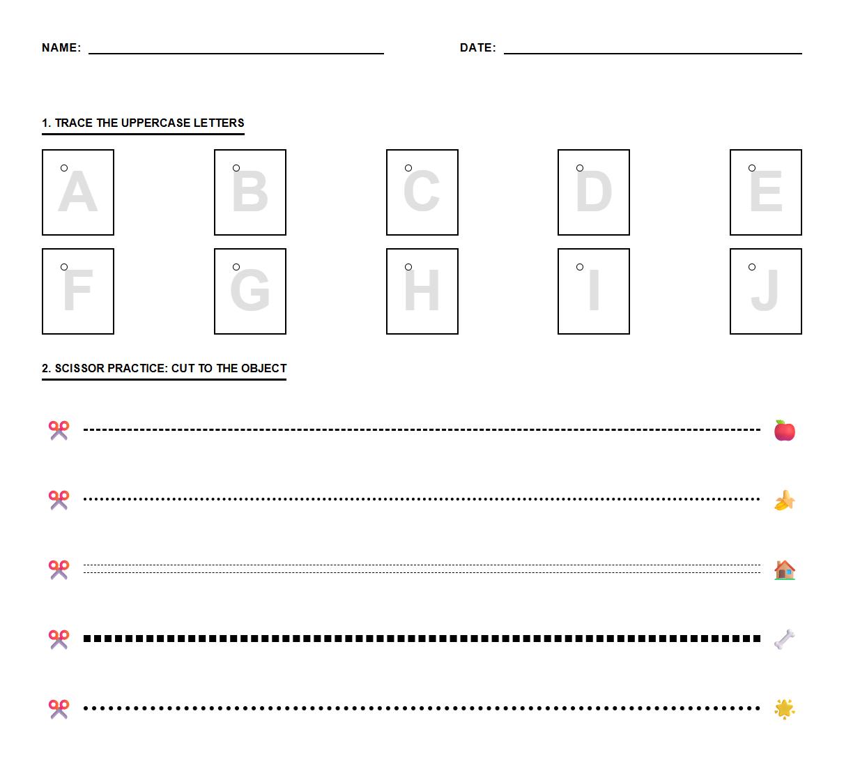 Alphabet Uppercase Tracing with Scissor Path Activities