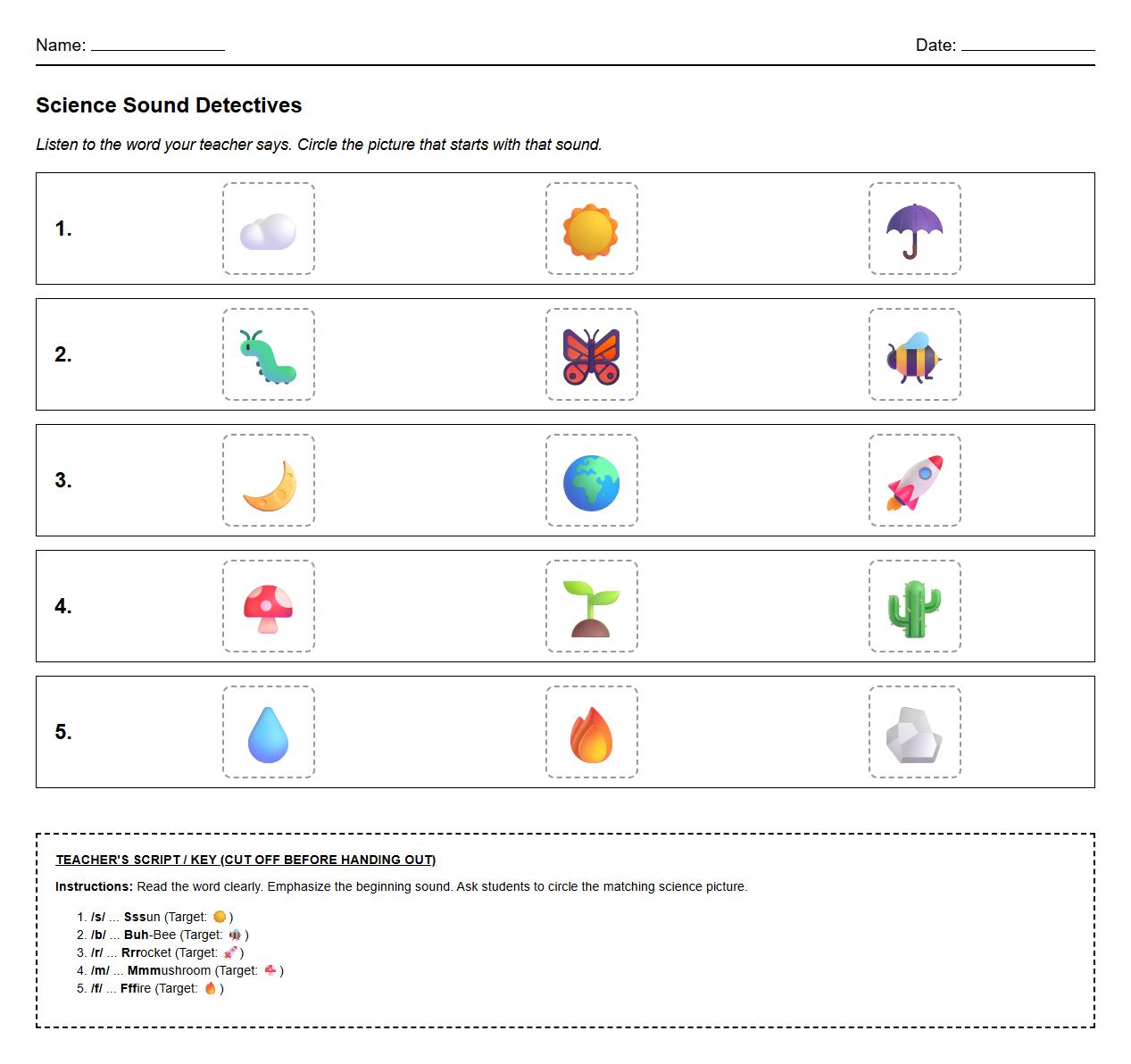 Auditory Discrimination Phonics Worksheet Involving Listening Activities
