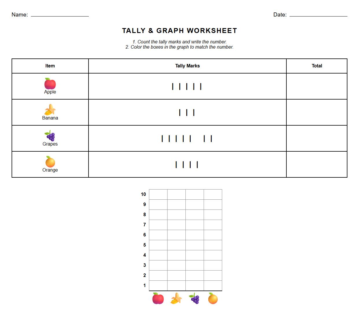 Bar Graph Construction from Collected Tally Data Worksheet