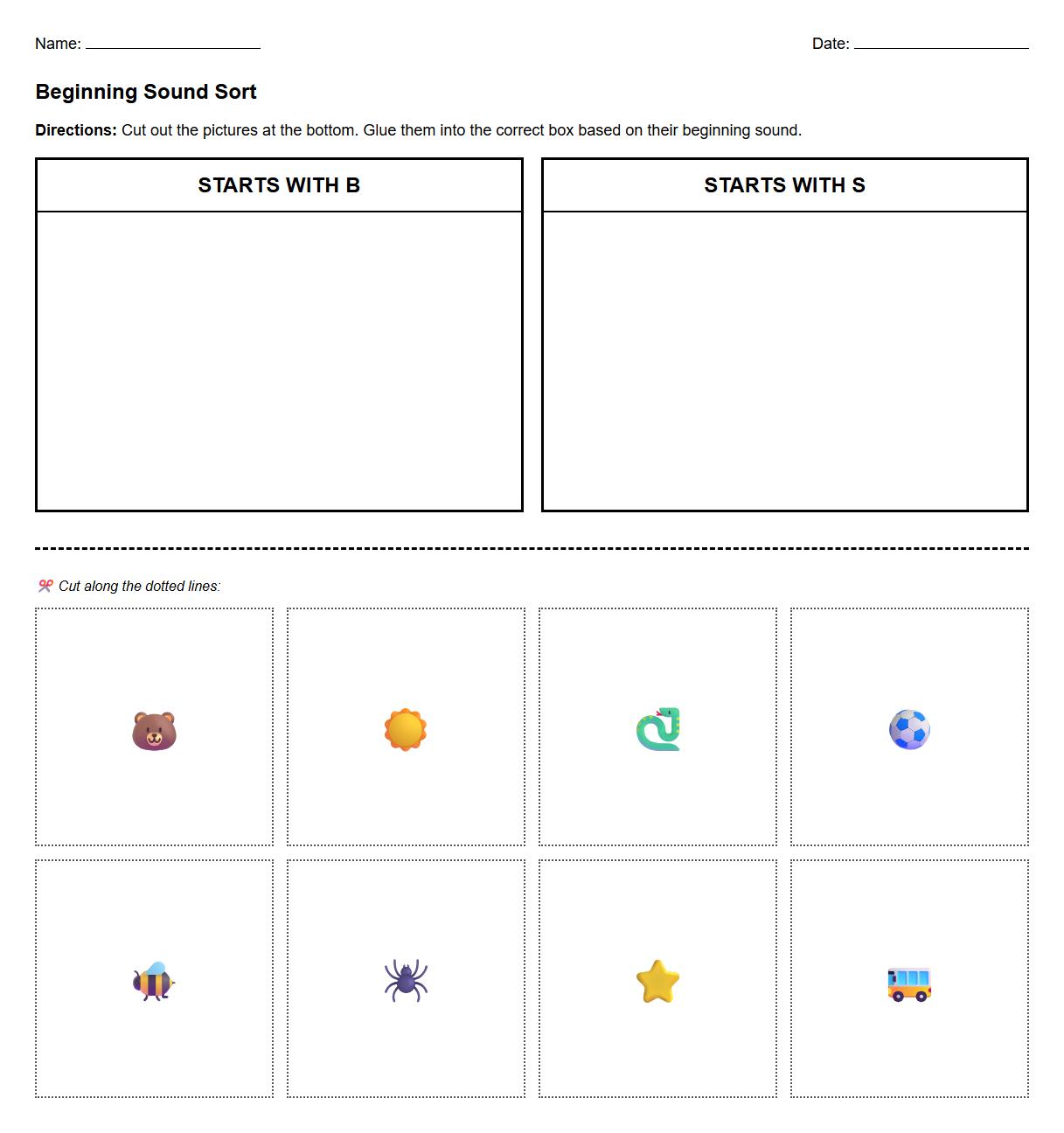Beginning Sound Sorting Activity