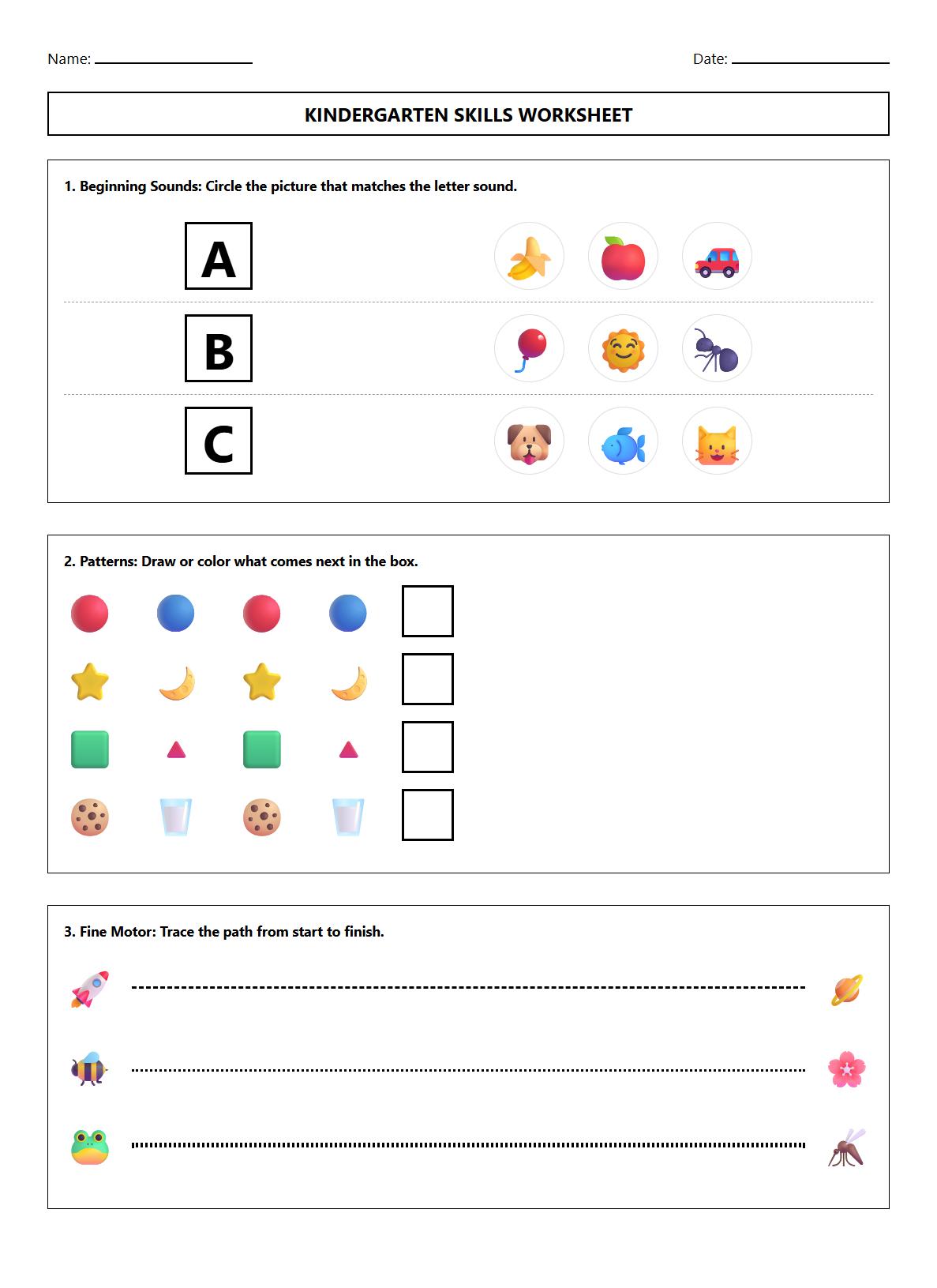 Beginning Sounds Color Pattern Order Worksheet