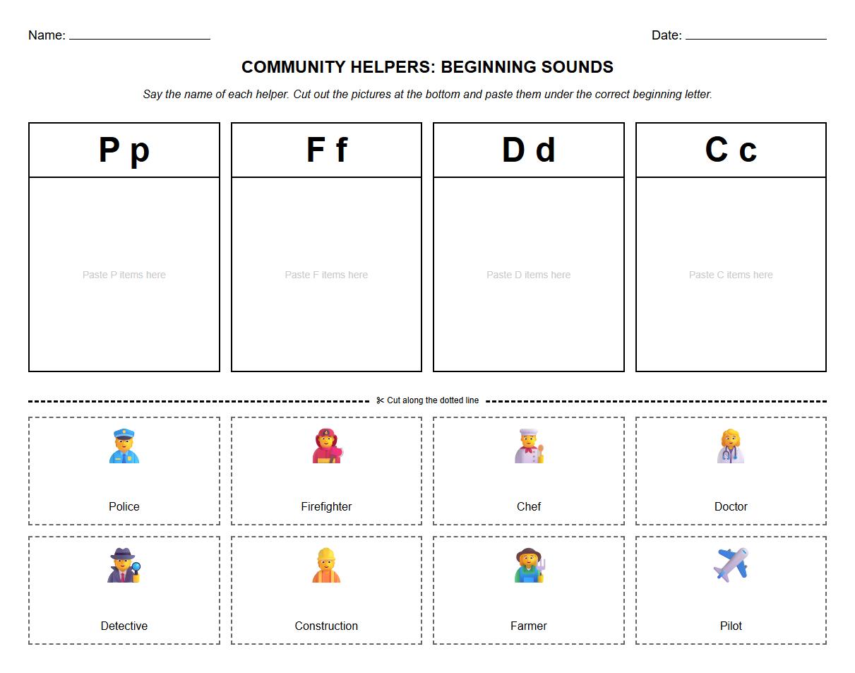 Beginning Sounds Sorting with Community Helper Images
