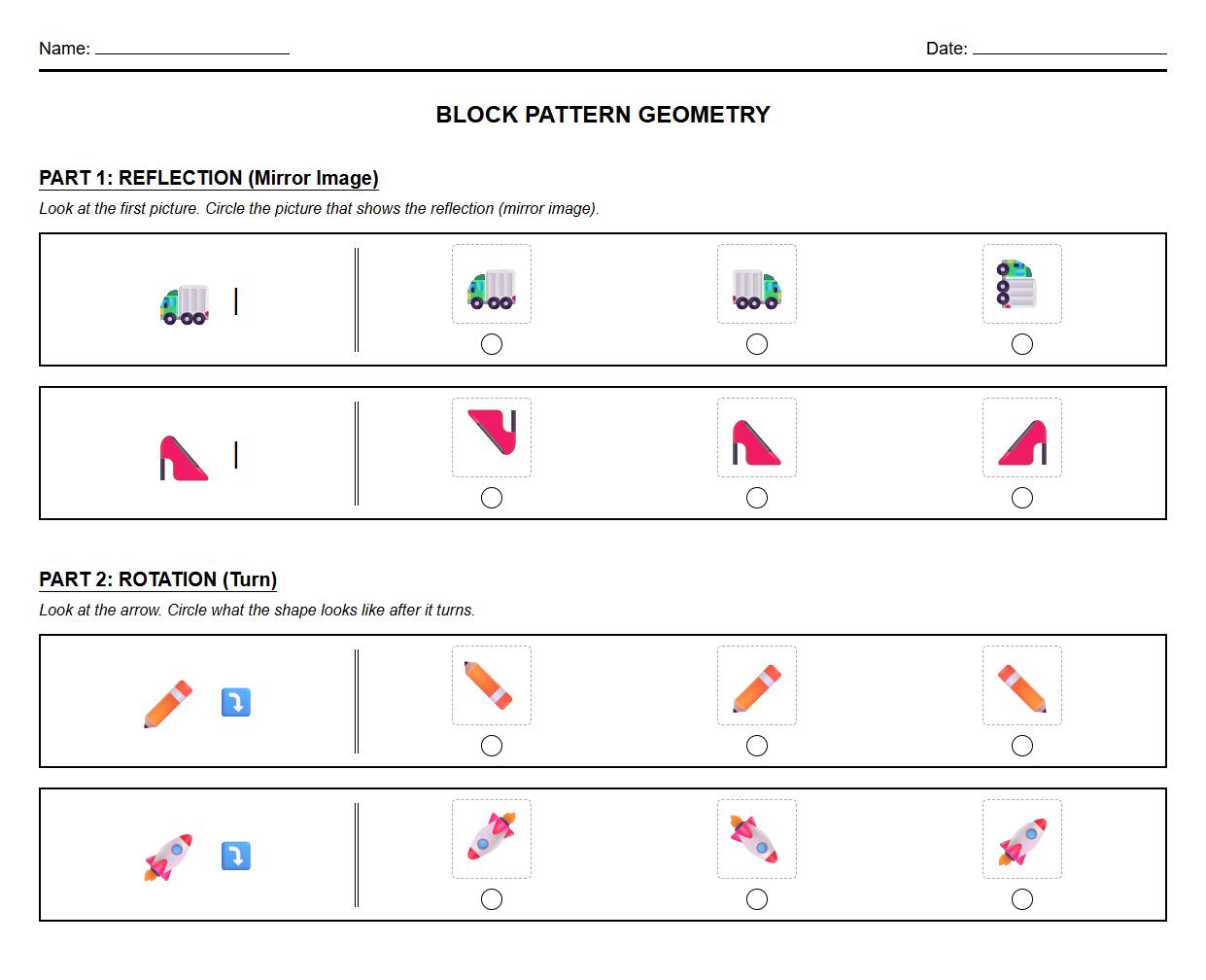 Block Rotation and Reflection Activity worksheet