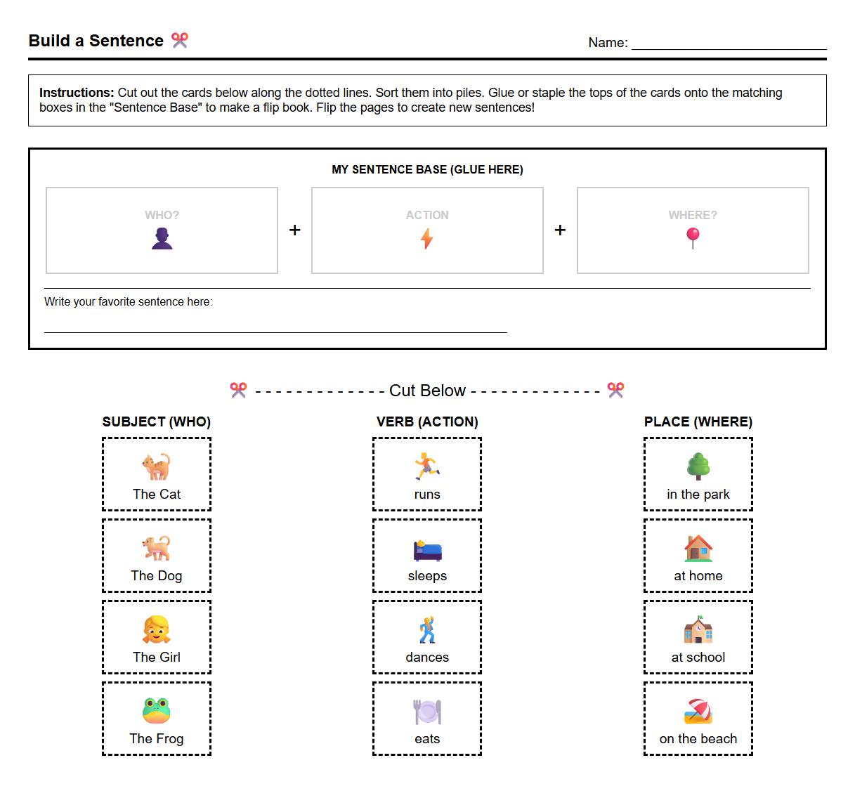 Build a Sentence Flip Book Activity with Thematic Vocabulary
