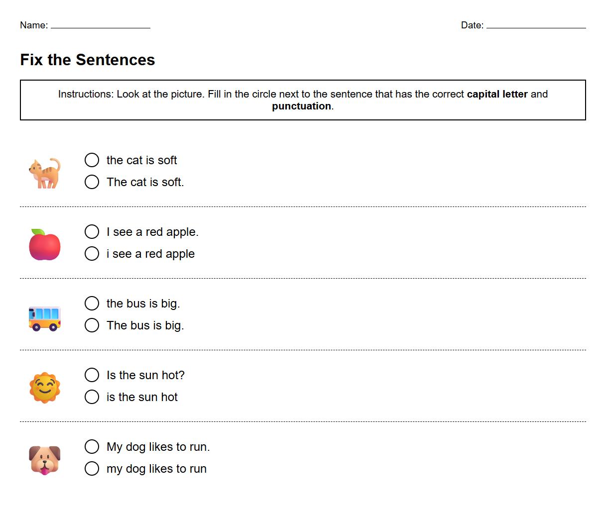 Choose the Correct Capitalization and Punctuation Worksheet