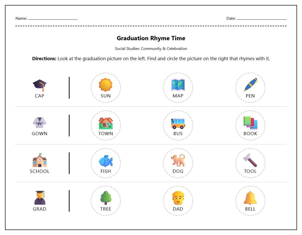 Circle the Rhyming Word Exercise with Graduation Theme