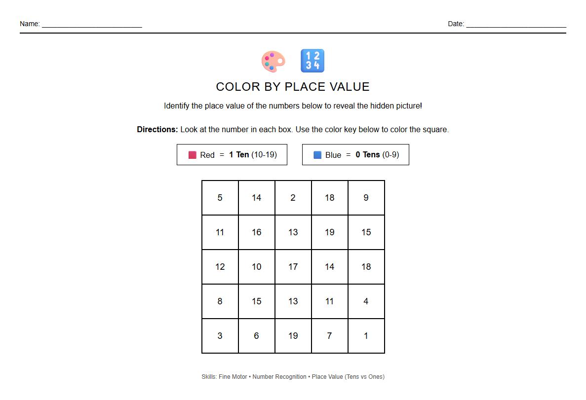 Color by Number Activity for Place Value Identification