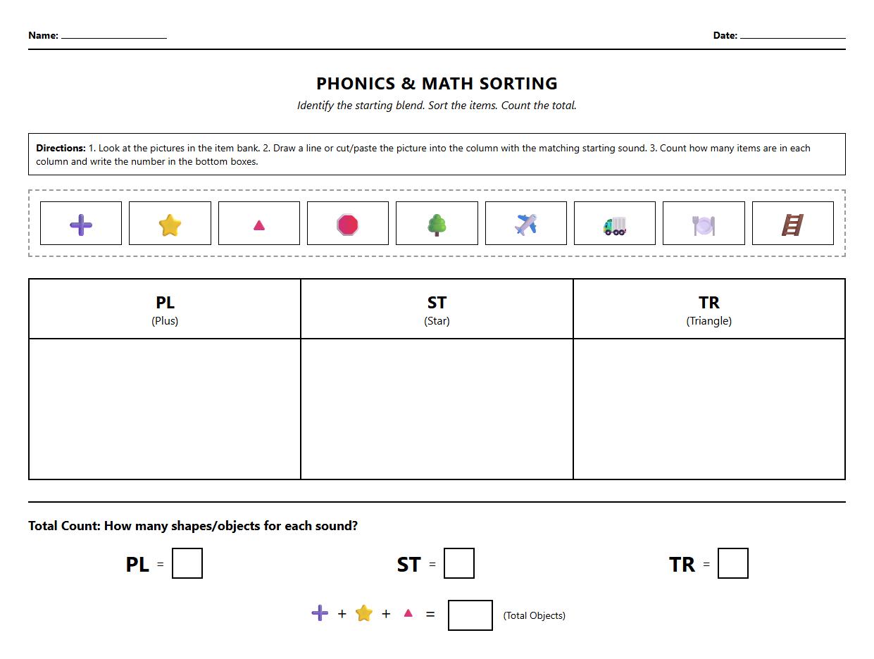 Consonant Blends Phonics Sorting Chart