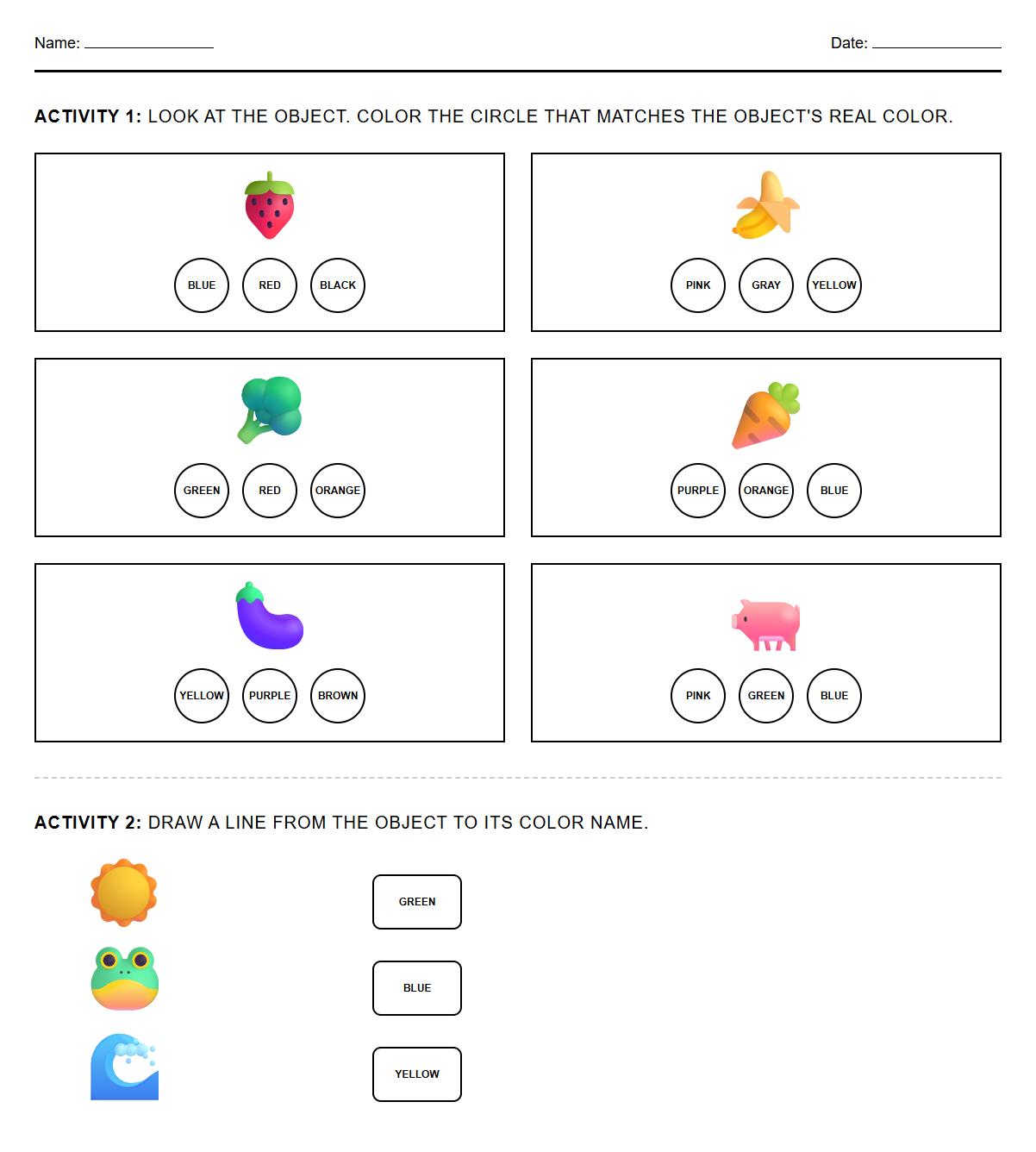 Contextual Semantic Color Identification Worksheet