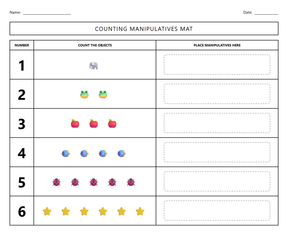 Counting Manipulatives Mat with Number Representation
