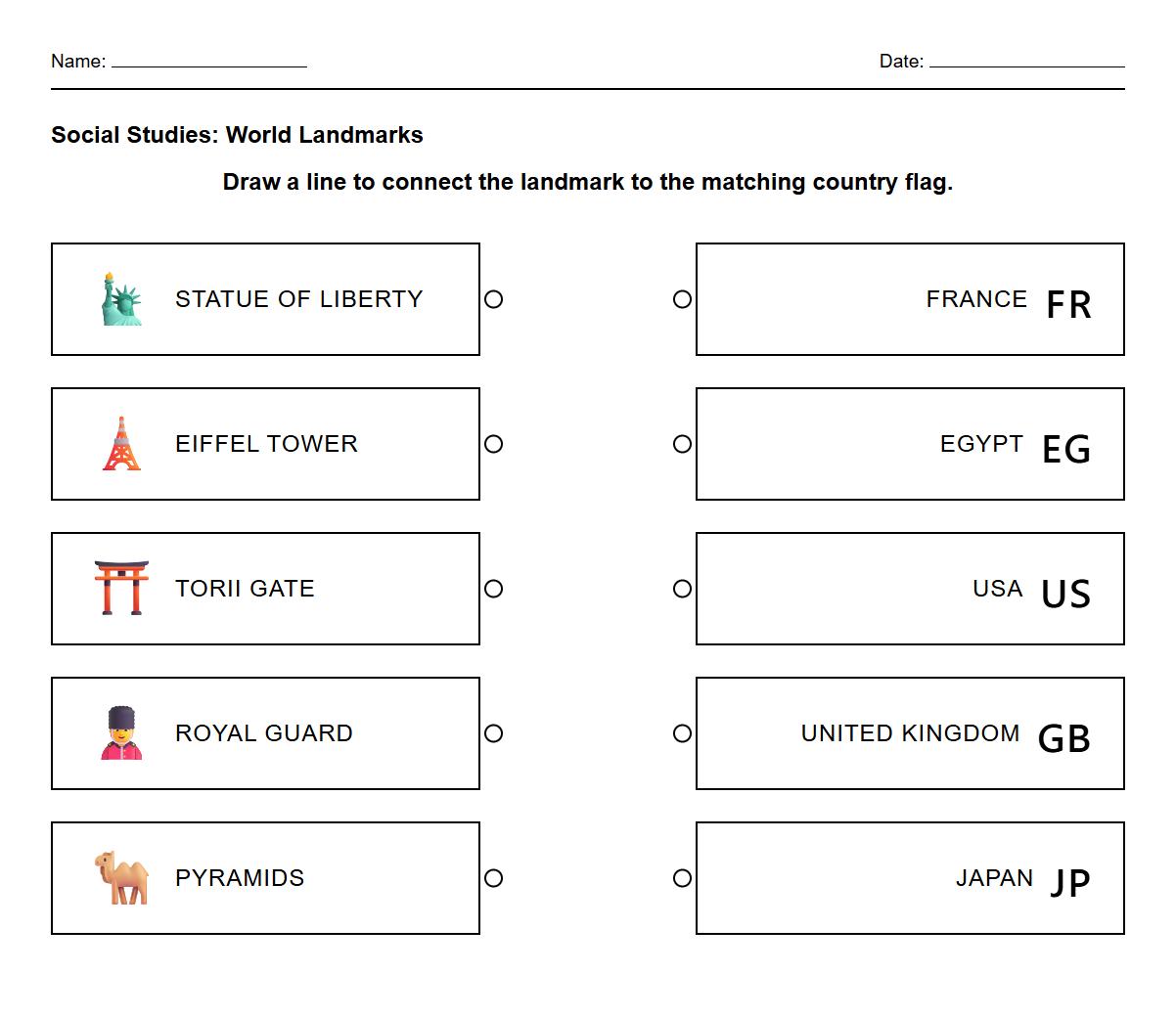 Cultural Landmark to Country Visual Association Worksheet