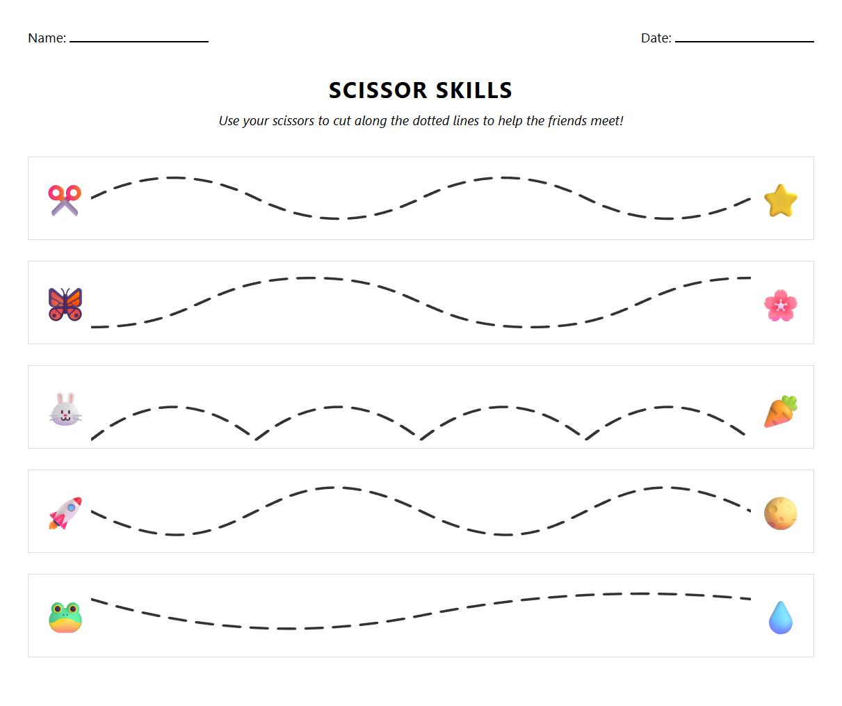 Curved Line Cutting Fine Motor Skills Worksheet