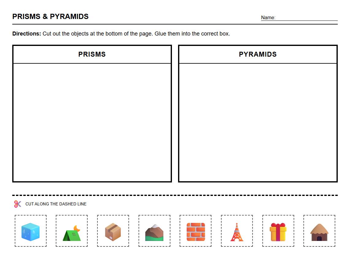 Cut and Paste Prism and Pyramid Shapes Task
