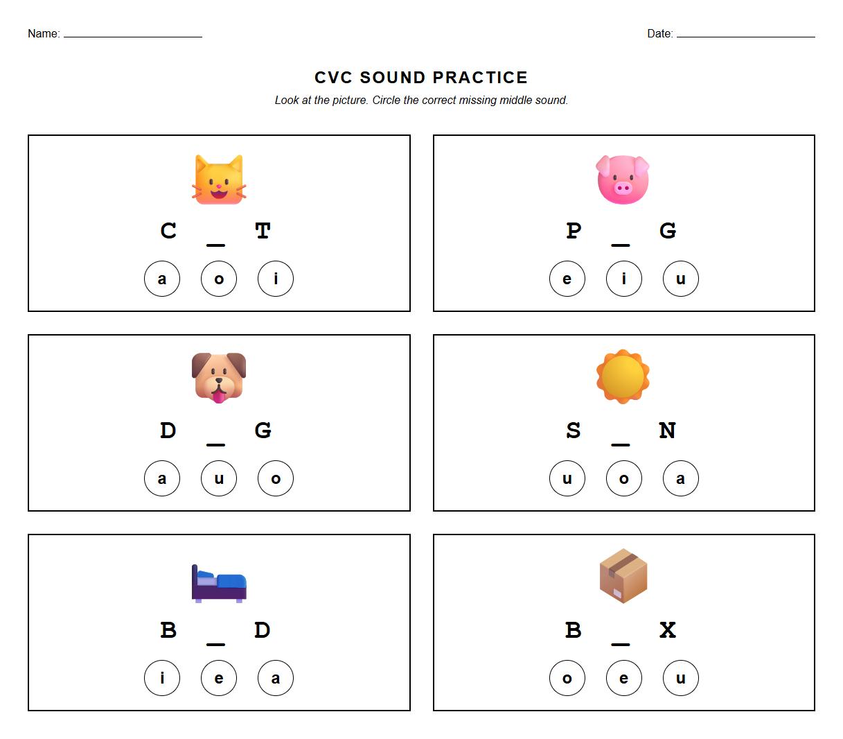 CVC Word Sound Identification Exercises