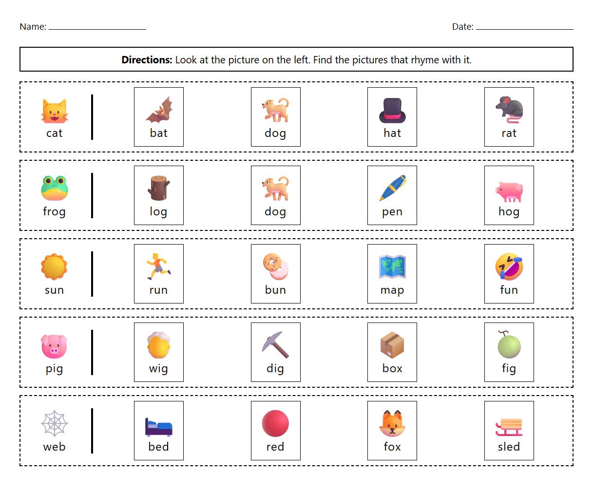 CVC Words Rhyming Sorting Strips