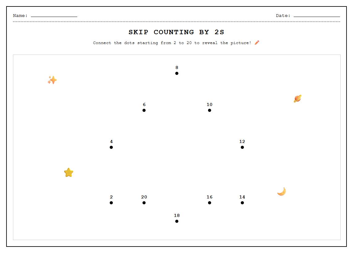 Dot to Dot Skip Counting by 2s Worksheet