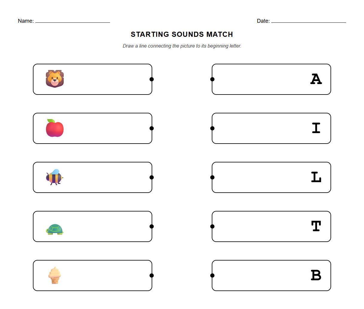 Draw a Line from Image to Correct Starting Sound