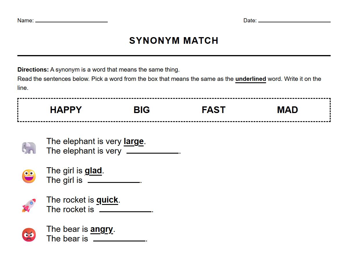 Fill in the Blank Synonym Reading Comprehension