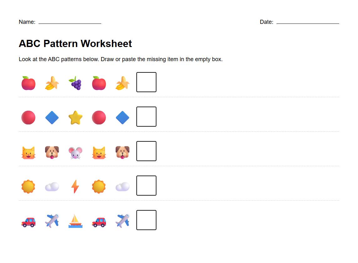 Fill in the Missing Element in ABC Pattern Worksheet