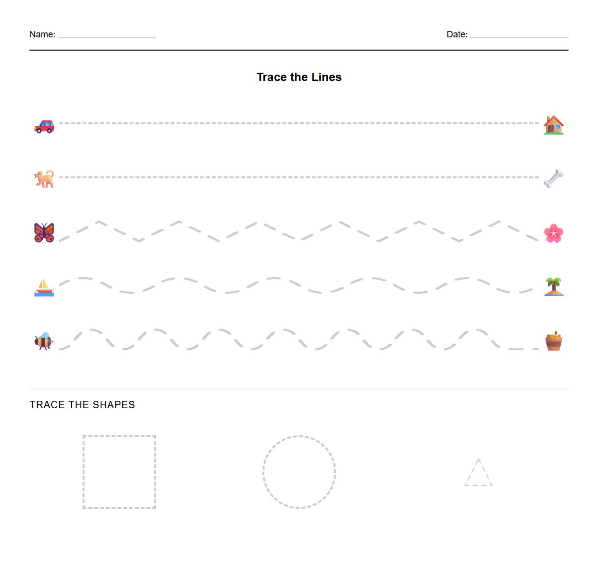 Fine Motor Step by Step Tracing Directions Worksheet