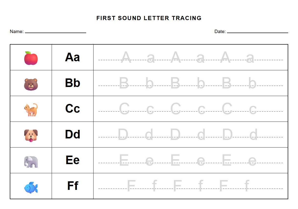 First Sound Letter Tracing Sheet