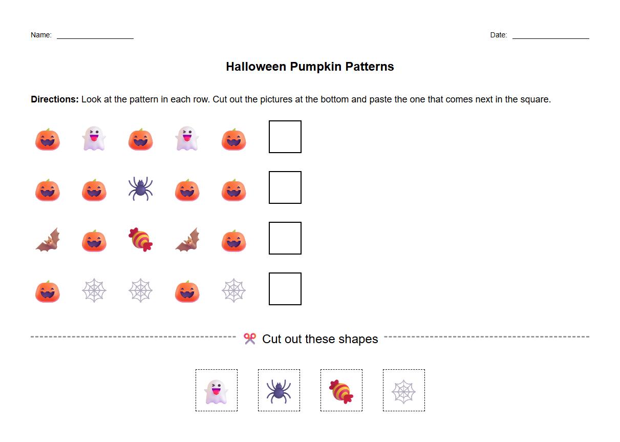 Halloween Pumpkin Shape Repetition Worksheet