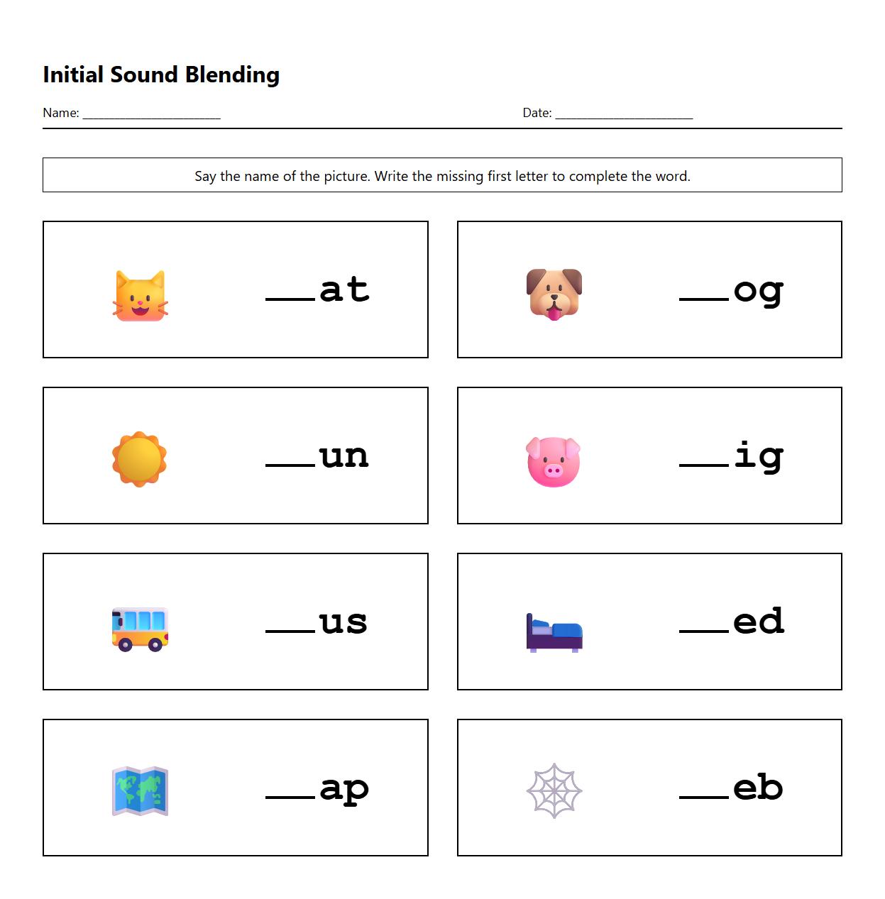 Initial Sound Blending Exercise with CVC Words