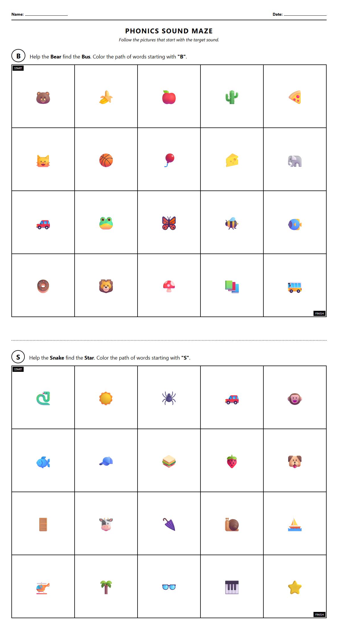 Initial Sound Recognition Phonics Mazes