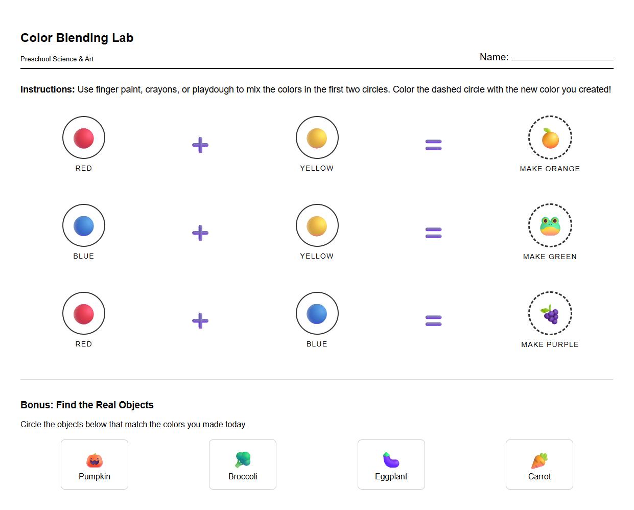 Interactive Color Blending Experiment Worksheet for Preschool