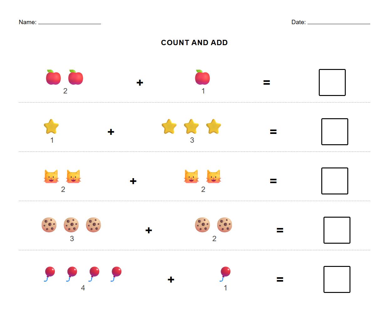 Kindergarten Basic Addition Worksheet with Visual Aids