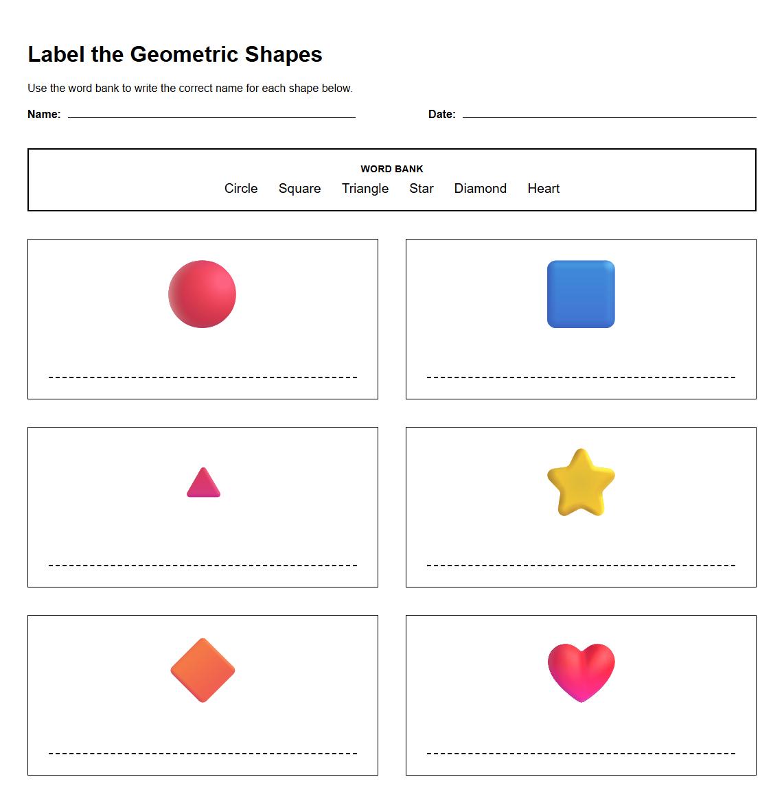 Label the Geometric Shapes Exercise using Shape Terminology