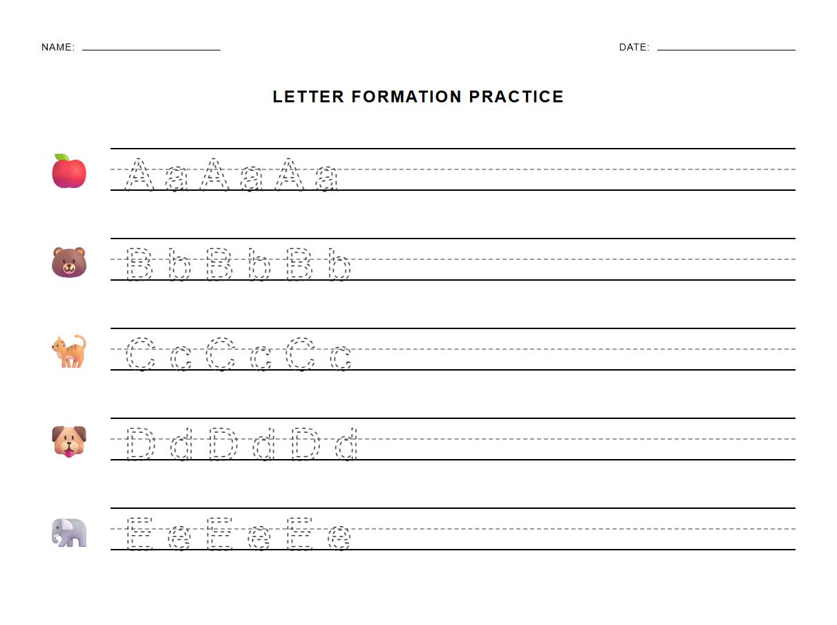 Letter Formation Practice Worksheet with Broken Line Guides