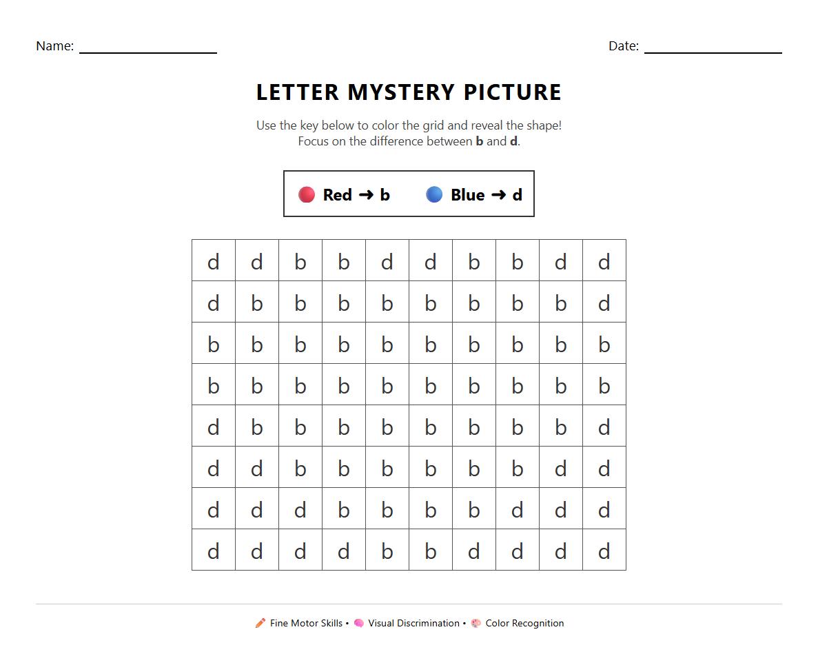 Letter Shape Discrimination Color by Number Worksheets