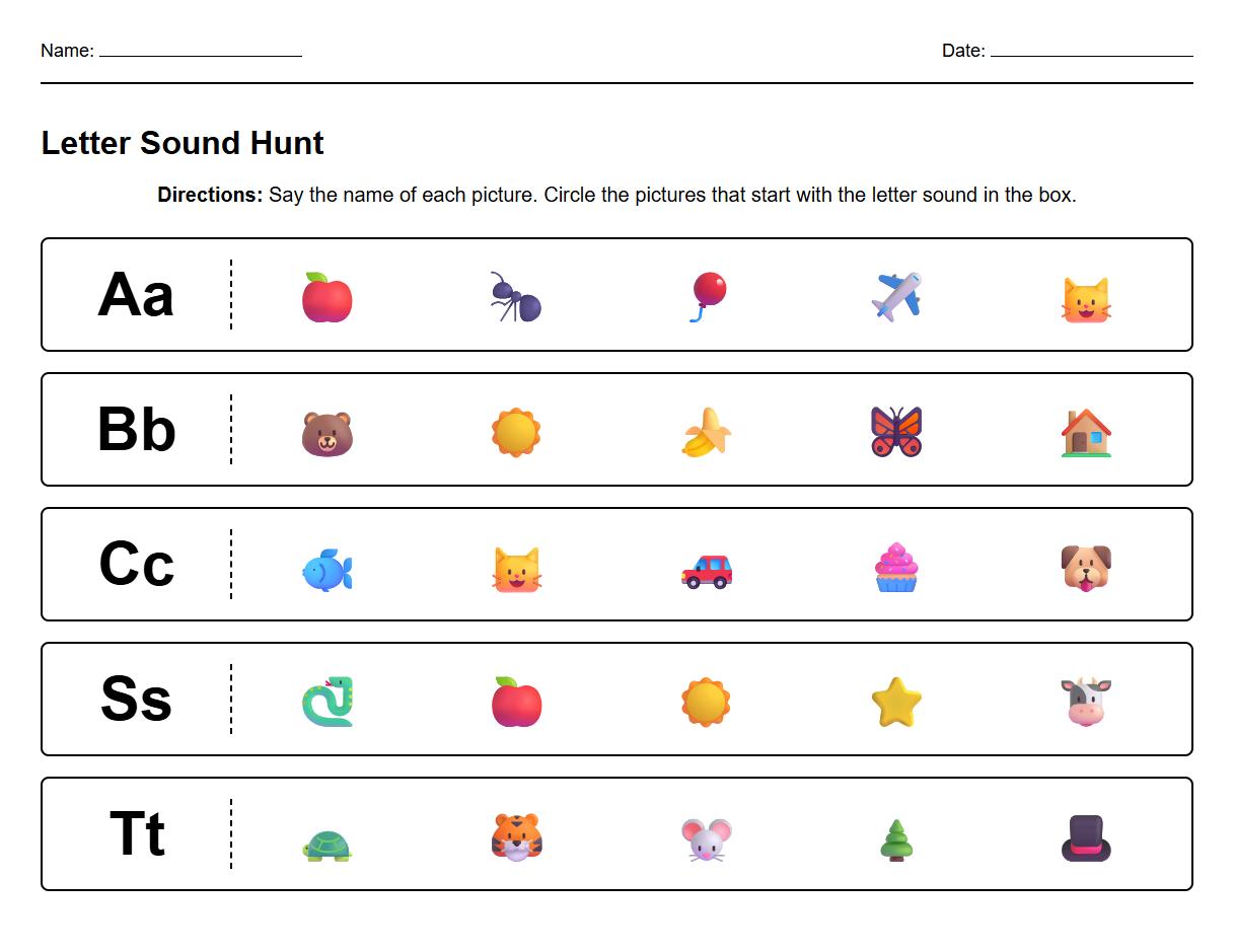 Letter Sound Hunt Phonics Exercise