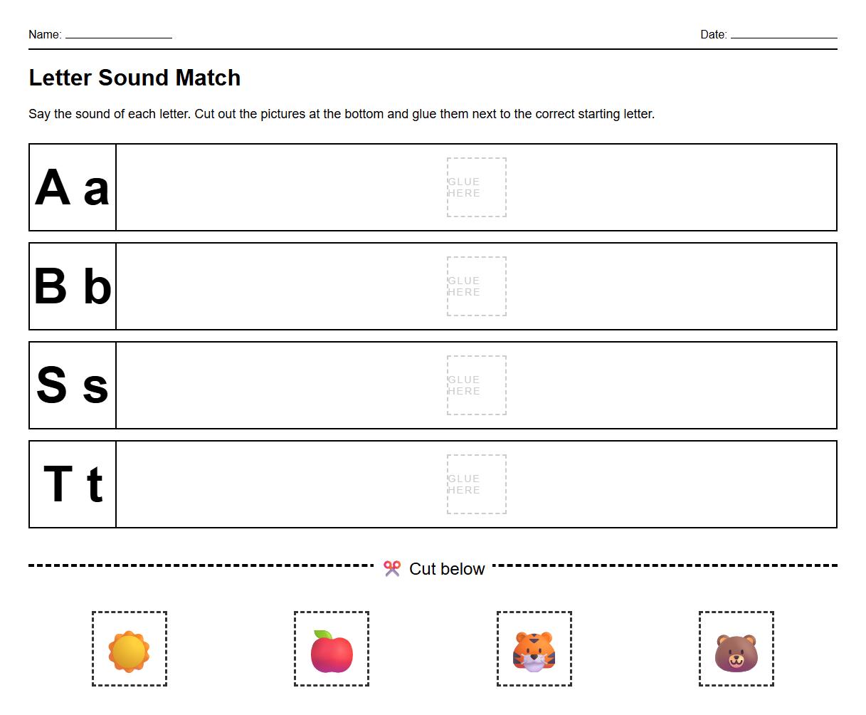 Letter Sound Recognition Phonics Puzzle Worksheet for Kindergarten