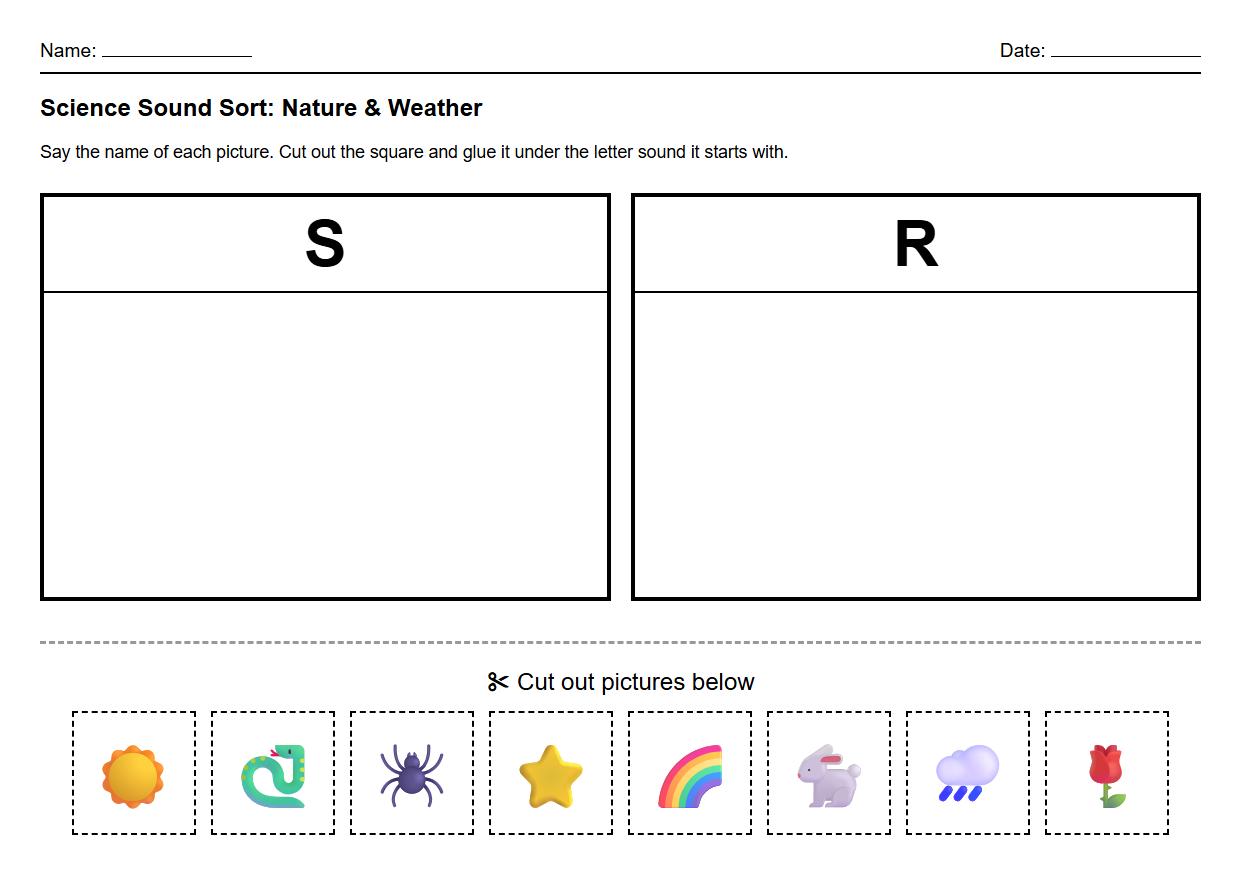 Letter sound sorting activities with sensory picture cards