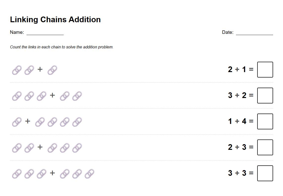 Linking Chains Basic Addition Worksheet